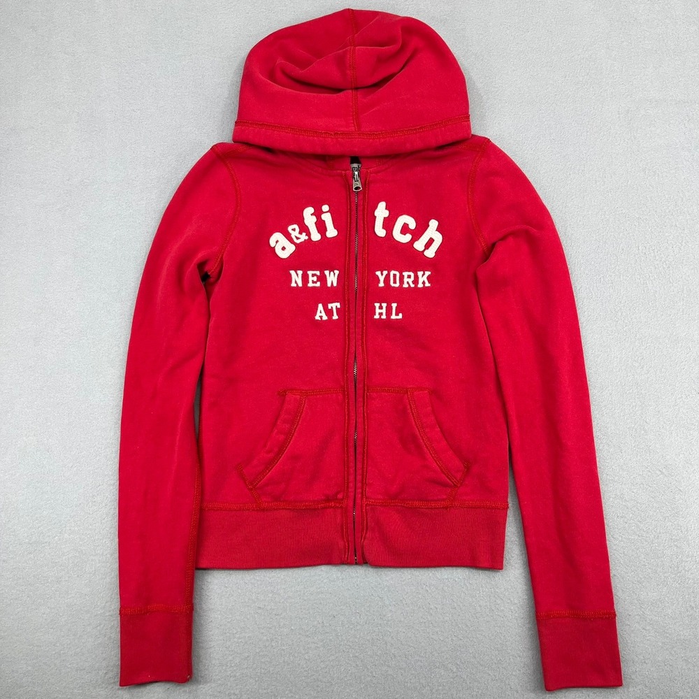 Abercrombie Kids Red Full Zip Hoodie Sweatshirt New York Athletic Logo Large